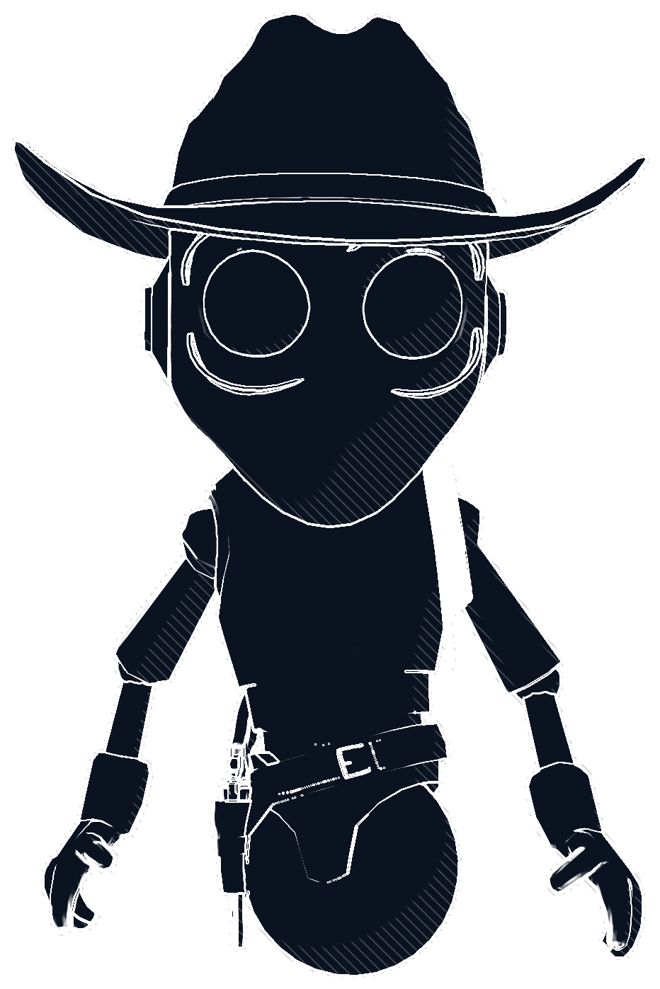 Technical drawing of a vFlects avatar, front view